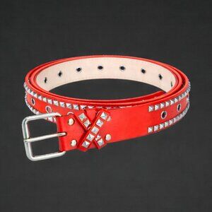 Y2K Red Studded Punk Cosplay Belt w/ Criss-Cross Straps & Leather Look Size 32